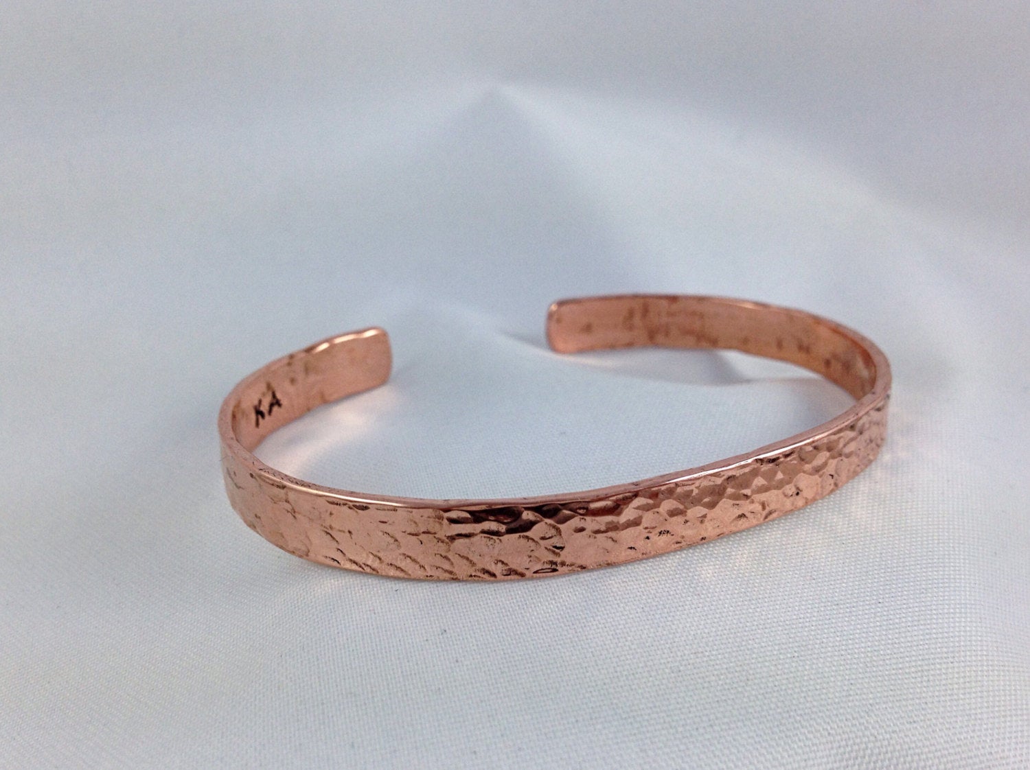 Hammered Copper Cuff Bracelet - Solid Copper - Rustic Men's Women's Cuff - 7-8mm Width - Personalized - Custom Sized - Textured - Image 2