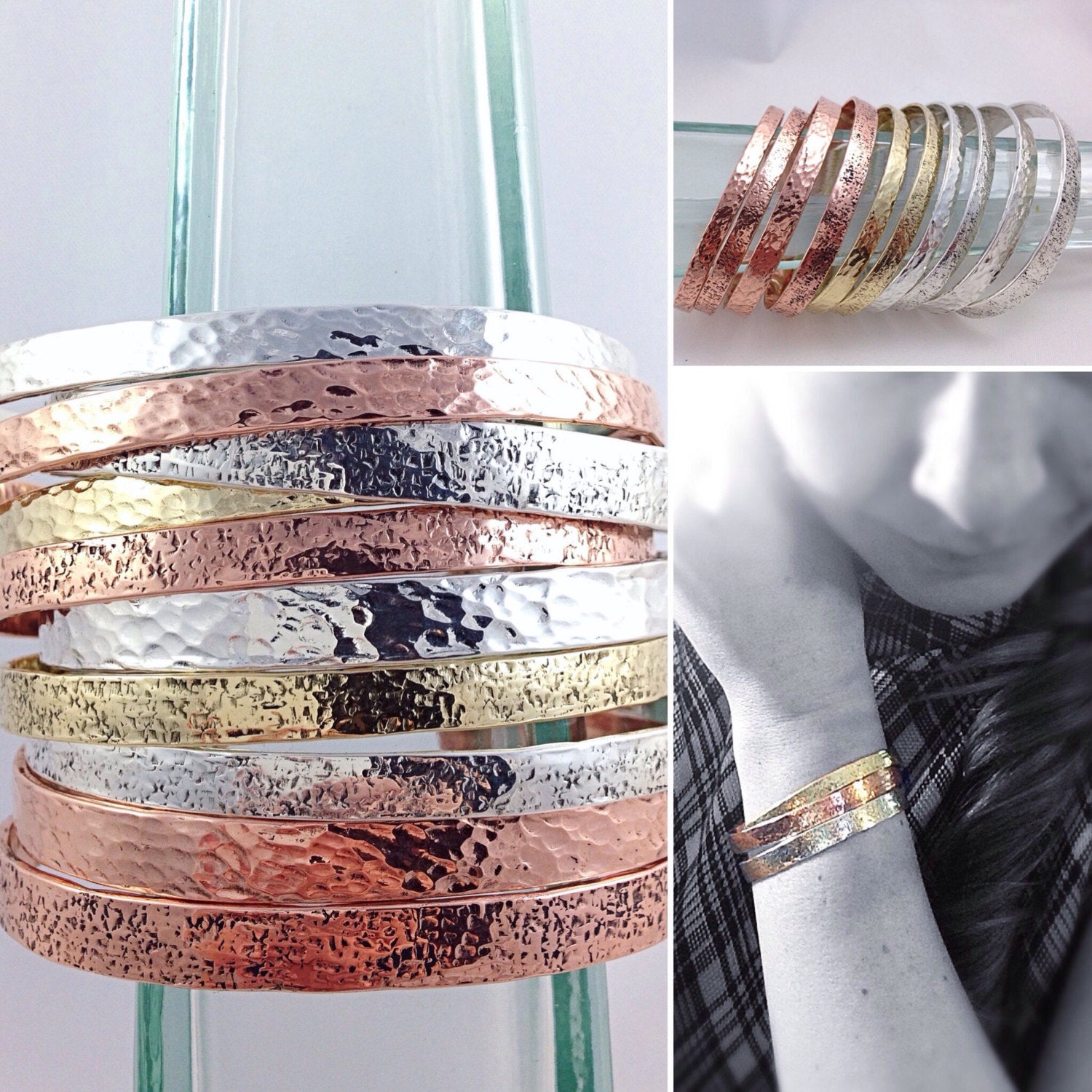 Hammered Copper Cuff Bracelet - Solid Copper - Rustic Men's Women's Cuff - 7-8mm Width - Personalized - Custom Sized - Textured - Image 5