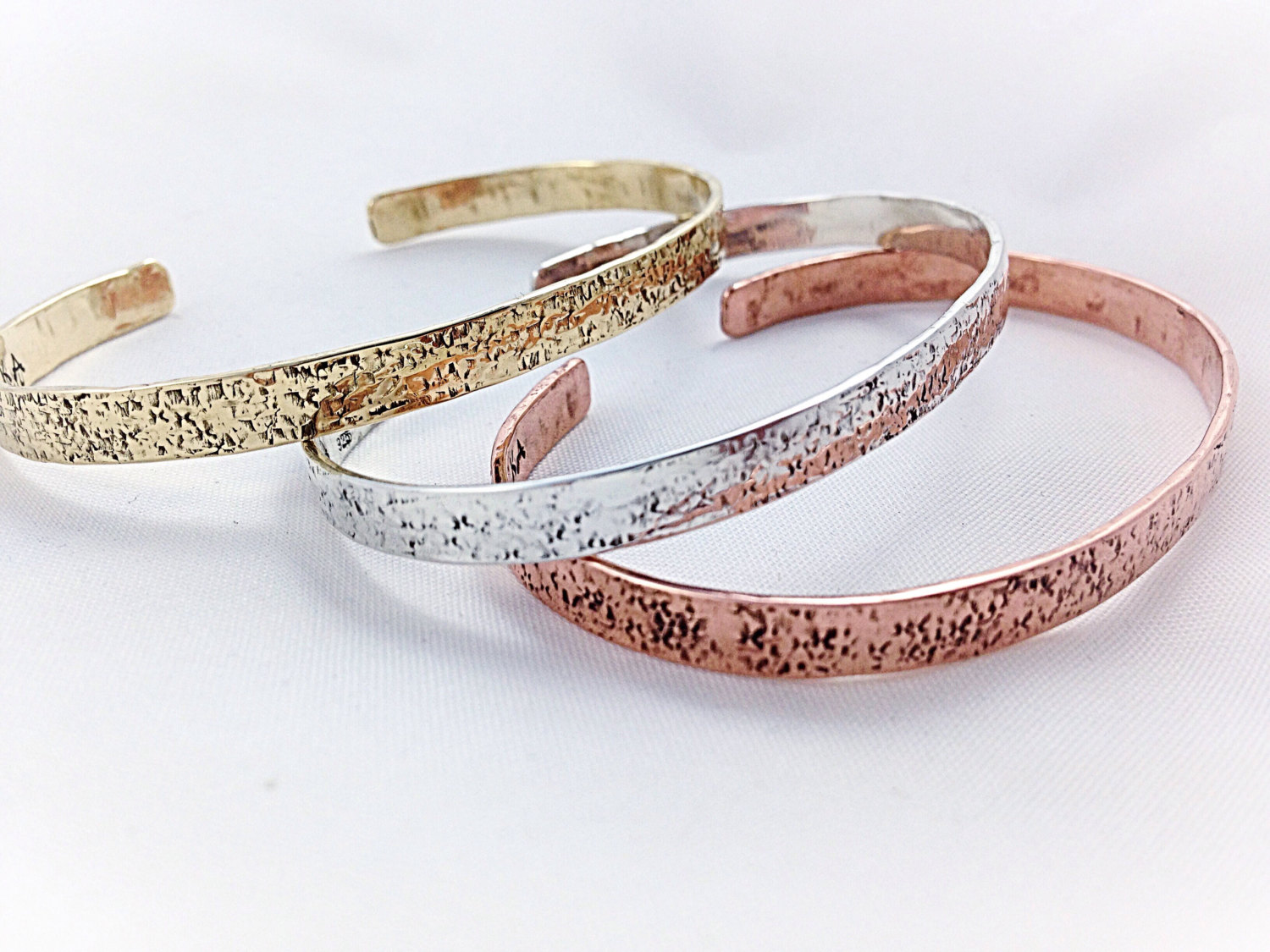 Hammered Copper Cuff Bracelet - Solid Copper - Rustic Minimalist Cuff - 5-6mm Width - Personalized - Custom Sized - "Textile" Textured - Image 4