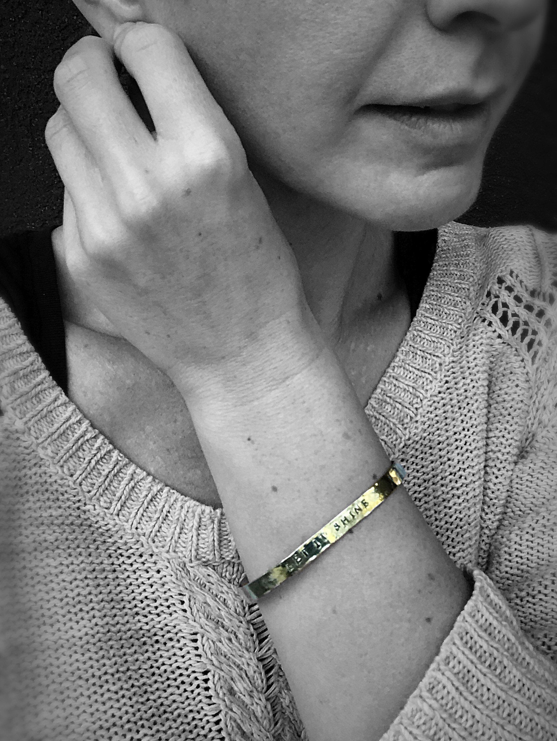 Hammered Gold Tone Cuff Bracelet - Jeweler's Brass - Rustic Minimalist Cuff - 5-6mm Width - Personalized - Custom Sized - Subtle Texture - Image 2
