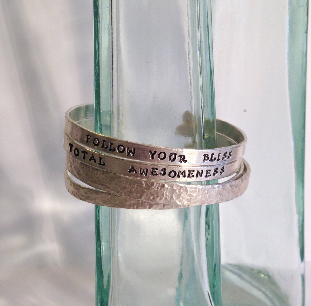 Hammered Silver Cuff Bracelet - Solid Sterling Silver - Rustic Men's Women's Cuff - 7-8mm Width - Personalize - Custom Size - Subtle Texture - Image 5