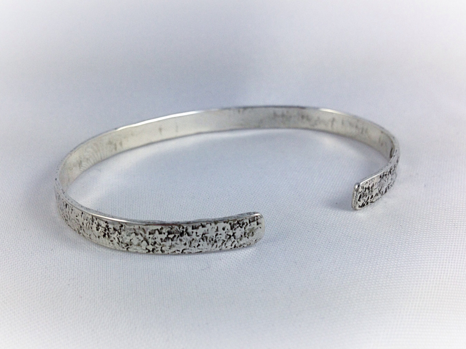 Hammered Silver Cuff Bracelet / Solid Sterling Silver / 5-6mm Width / Custom Sized / Stone Hammered Texture - Image 4