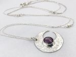 Hammered Silver Ruby Moon Crescent Necklace - Solid Sterling Silver - Genuine Mysore Star Ruby - Rustic Hammer Forged - Adjustable Length