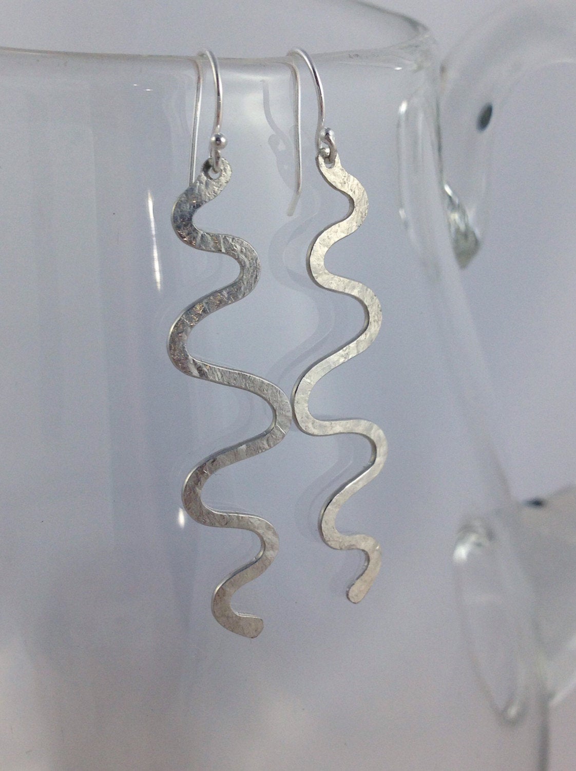 Hammered Sterling Silver Wave Earrings - Hammer Formed - Subtle Hammered Texture - Free-Form Wave Design - Lightweight Long Dangle Earrings - Image 2