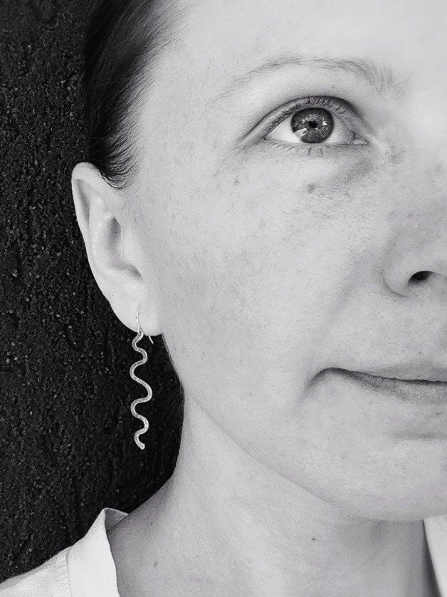 Hammered Sterling Silver Wave Earrings - Hammer Formed - Subtle Hammered Texture - Free-Form Wave Design - Lightweight Long Dangle Earrings - Image 3