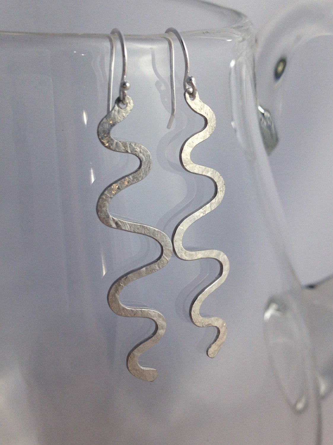 Hammered Sterling Silver Wave Earrings - Hammer Formed - Subtle Hammered Texture - Free-Form Wave Design - Lightweight Long Dangle Earrings - Image 4