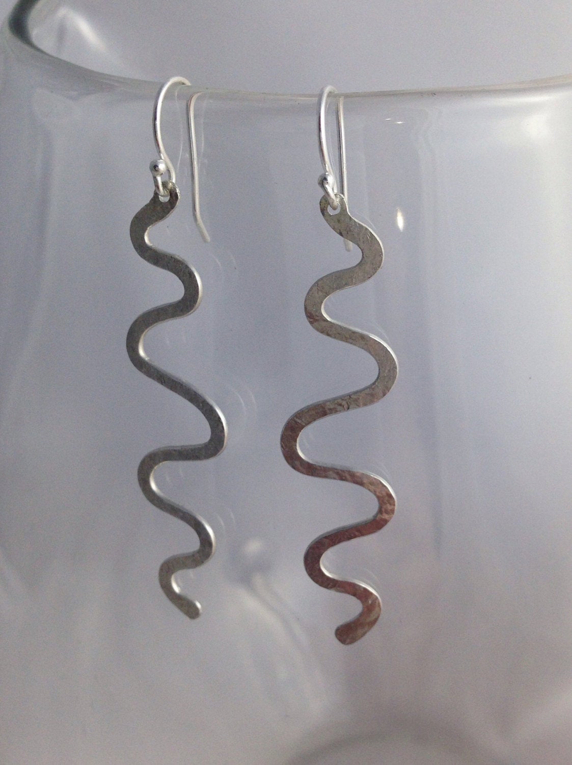 Hammered Sterling Silver Wave Earrings - Hammer Formed - Subtle Hammered Texture - Free-Form Wave Design - Lightweight Long Dangle Earrings - Image 5