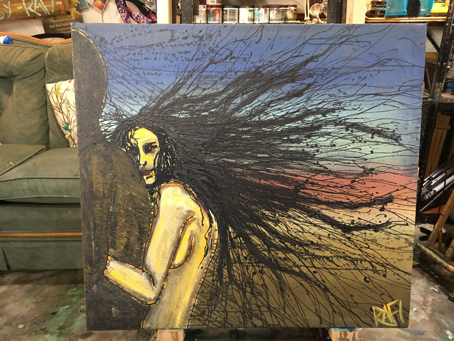 Holding On Original Painting By Artist Rafi Perez Mixed Medium On Unstretched Canvas 44x40 - Image 5