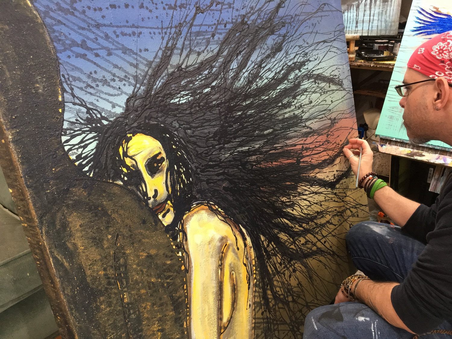 Holding On Original Painting By Artist Rafi Perez Mixed Medium On Unstretched Canvas 44x40 - Image 10