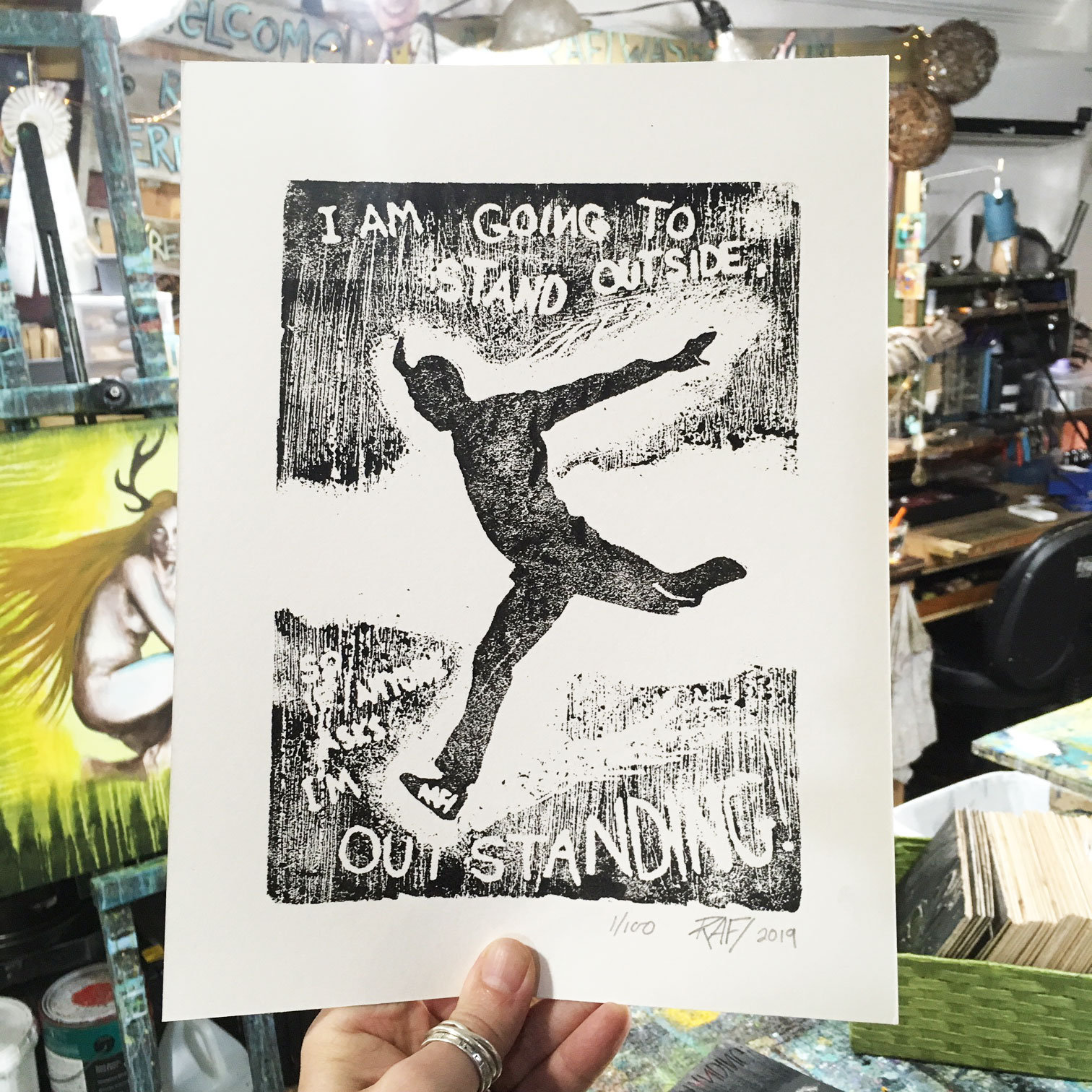 I’m Outstanding Limited Edition Original Print By Rafi Perez – Etching – Block Print – Hand Crafted Print – Motivational Arti