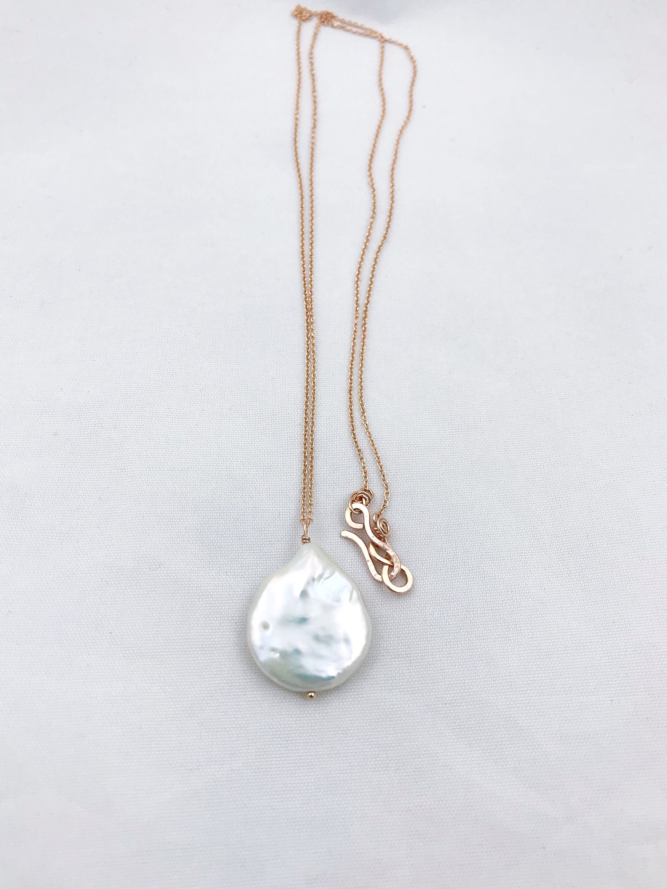 Ivory Cream Pearl Pendant Necklace / 14k Rose Gold Filled / Large Single Baroque Freshwater Coin Pearl - Image 6