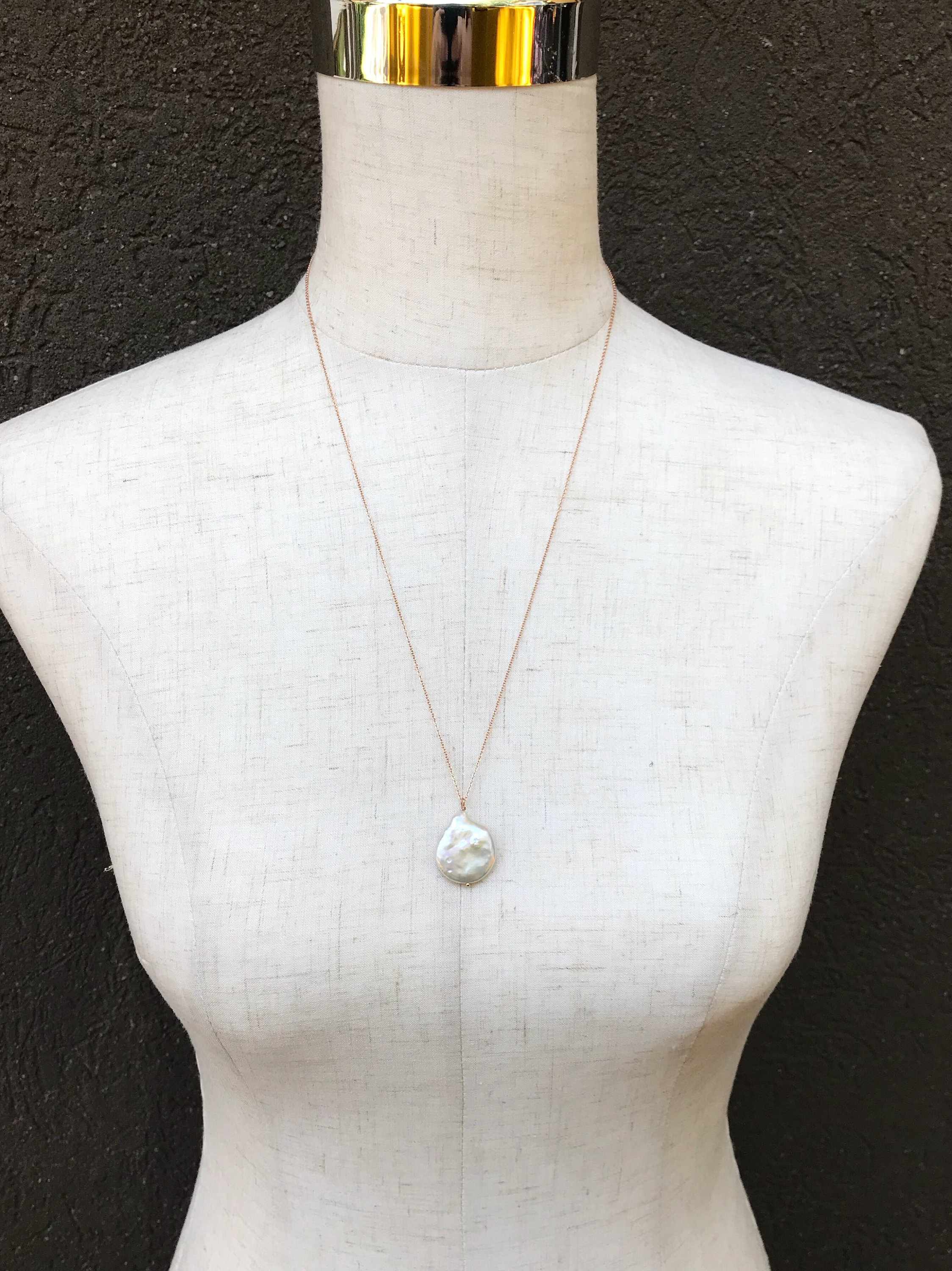 Ivory Cream Pearl Pendant Necklace / 14k Rose Gold Filled / Large Single Baroque Freshwater Coin Pearl - Image 9