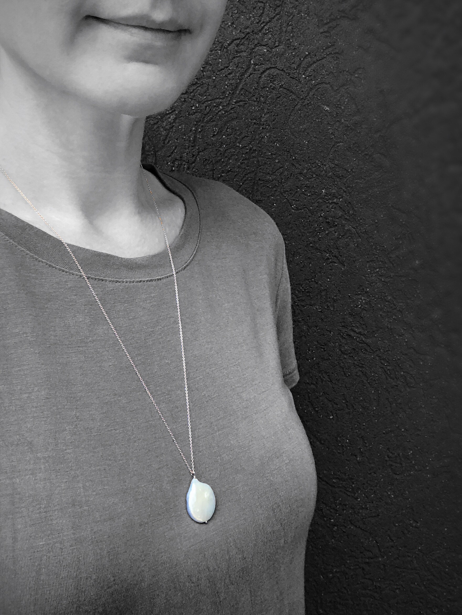 Ivory Cream Pearl Pendant Necklace / 14k Rose Gold Filled / Large Single Baroque Freshwater Coin Pearl - Image 10