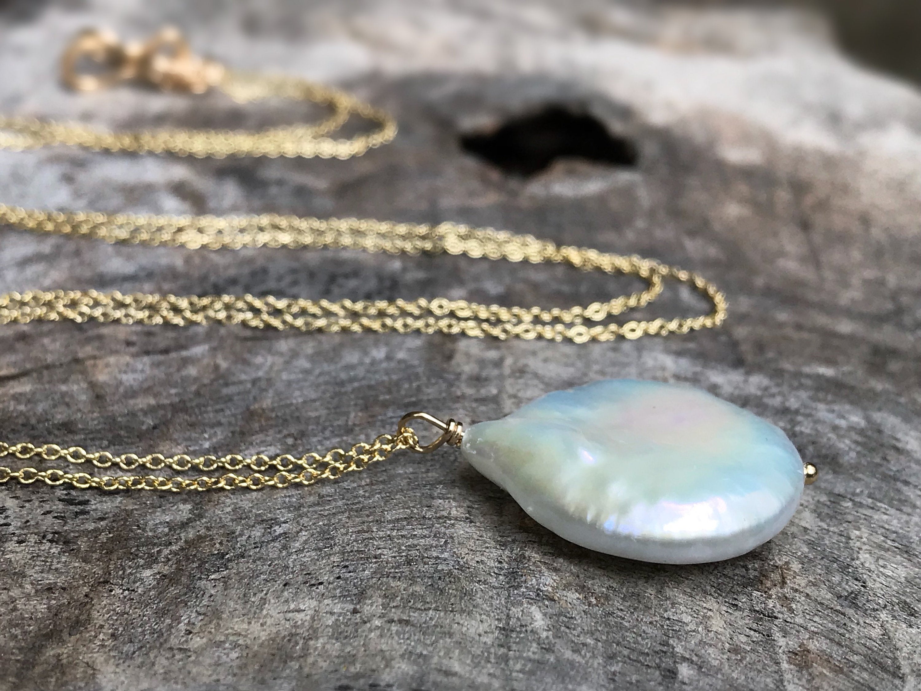 Reserved For Lindsay / Baroque Coin Pearl Necklaces / Sterling Silver / 14k Yellow Gold Filled - Image 2