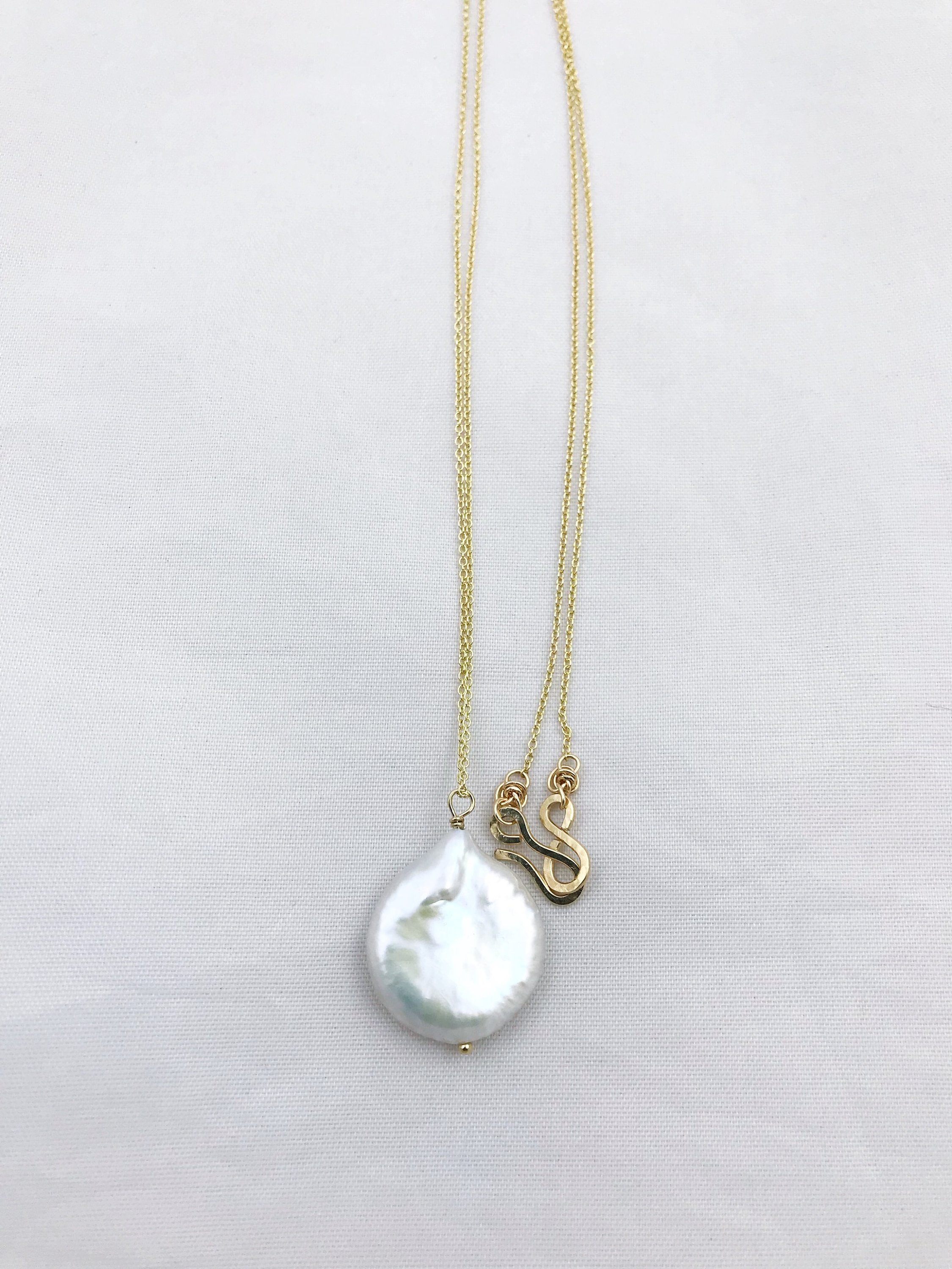 Ivory Cream Pearl Pendant Necklace / 14k Yellow Gold Filled / Large Single Baroque Freshwater Coin Pearl - Image 6