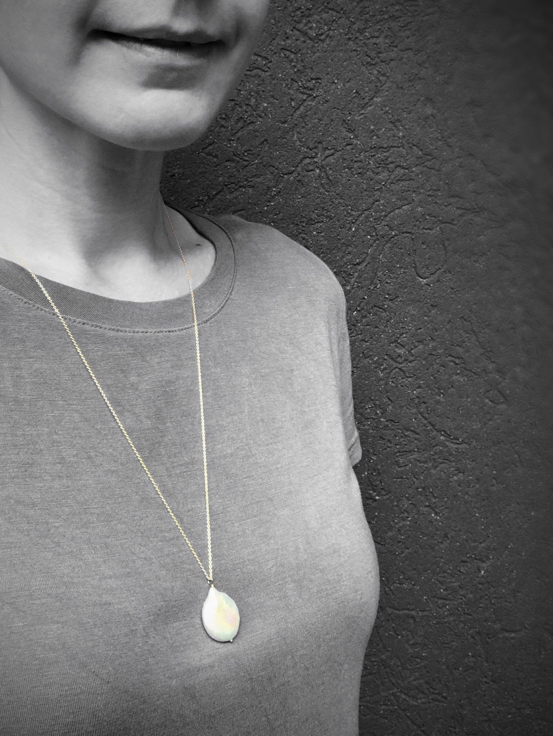 Ivory Cream Pearl Pendant Necklace / 14k Yellow Gold Filled / Large Single Baroque Freshwater Coin Pearl - Image 10
