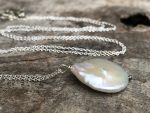Ivory Cream Pearl Pendant Necklace / Solid Sterling Silver / Large Single Baroque Freshwater Coin Pearl
