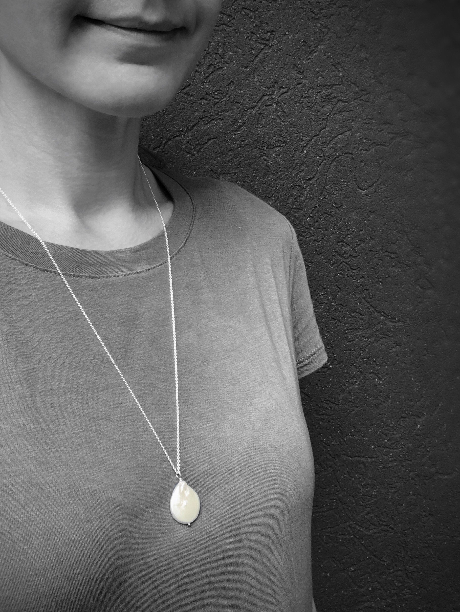 Ivory Cream Pearl Pendant Necklace / Solid Sterling Silver / Large Single Baroque Freshwater Coin Pearl - Image 10