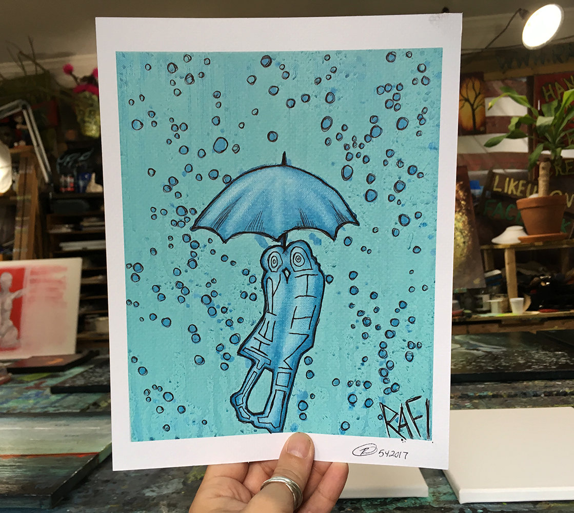 Kiss In The Rain Wall Art by Artist Rafi Perez Original Artist Enhanced Print 8X10