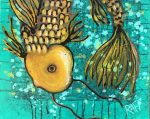 Koi Fish Wall Art by Artist Rafi Perez Mixed Medium on Canvas 16X20 - Good Luck Koi - Golden Fish