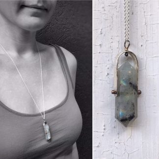 Crystal Point Spinner Necklace / Solid Sterling Silver / Genuine Labradorite / Fidget Necklace