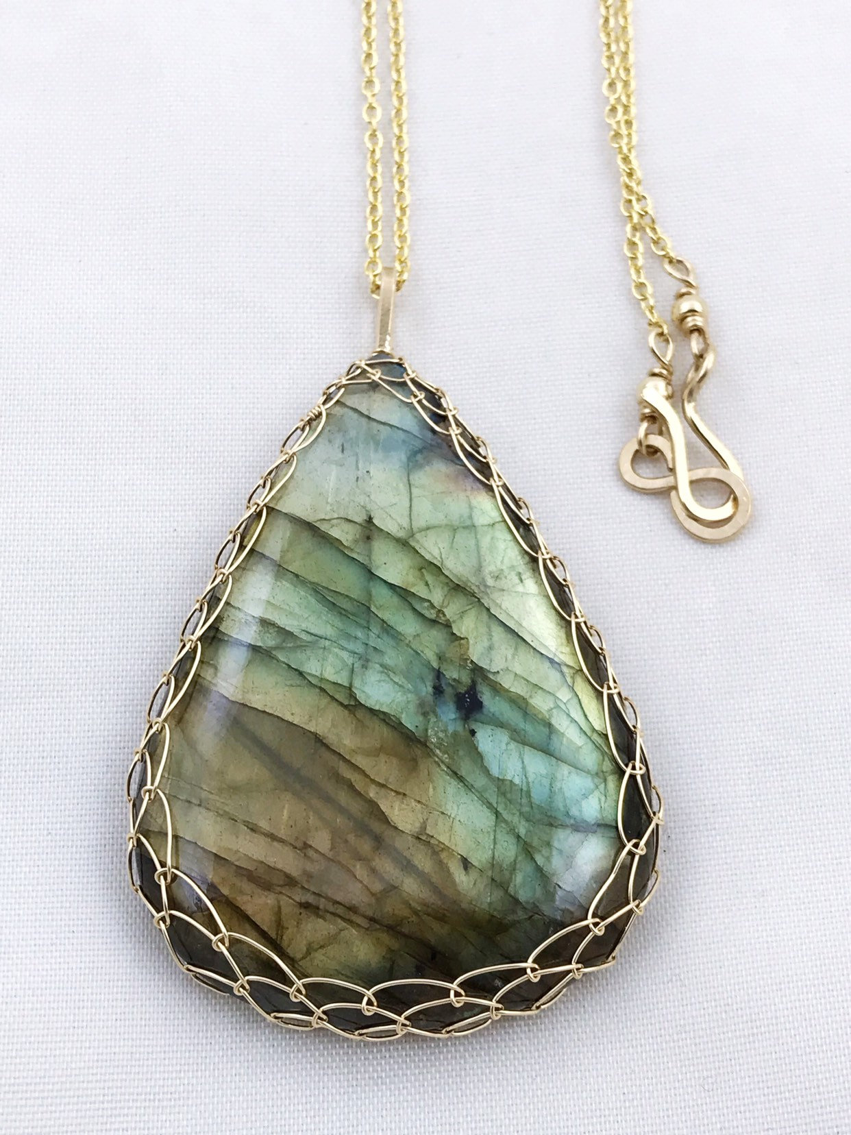 Labradorite Statement Necklace - 14k Yellow Gold Filled - Large Genuine Teardrop Labradorite - Exceptional Color and Flash - Long Chain - Image 7