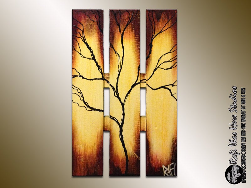 Large Abstract Tree On Wood – Autumn Tree Painting – Seasons Of Change