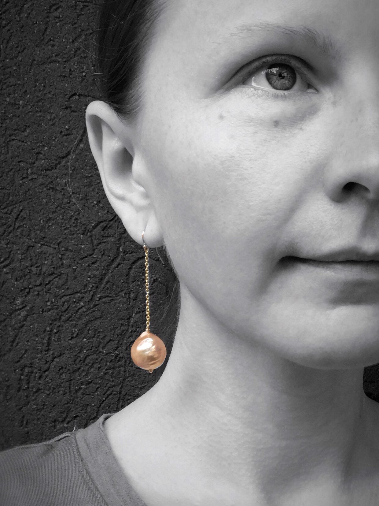 Large Fireball Pearl Earrings - 14k Yellow Gold Filled - Long Dangle Earrings - Large Baroque Round Freshwater Pearls - Rainbow Pearls - Image 8