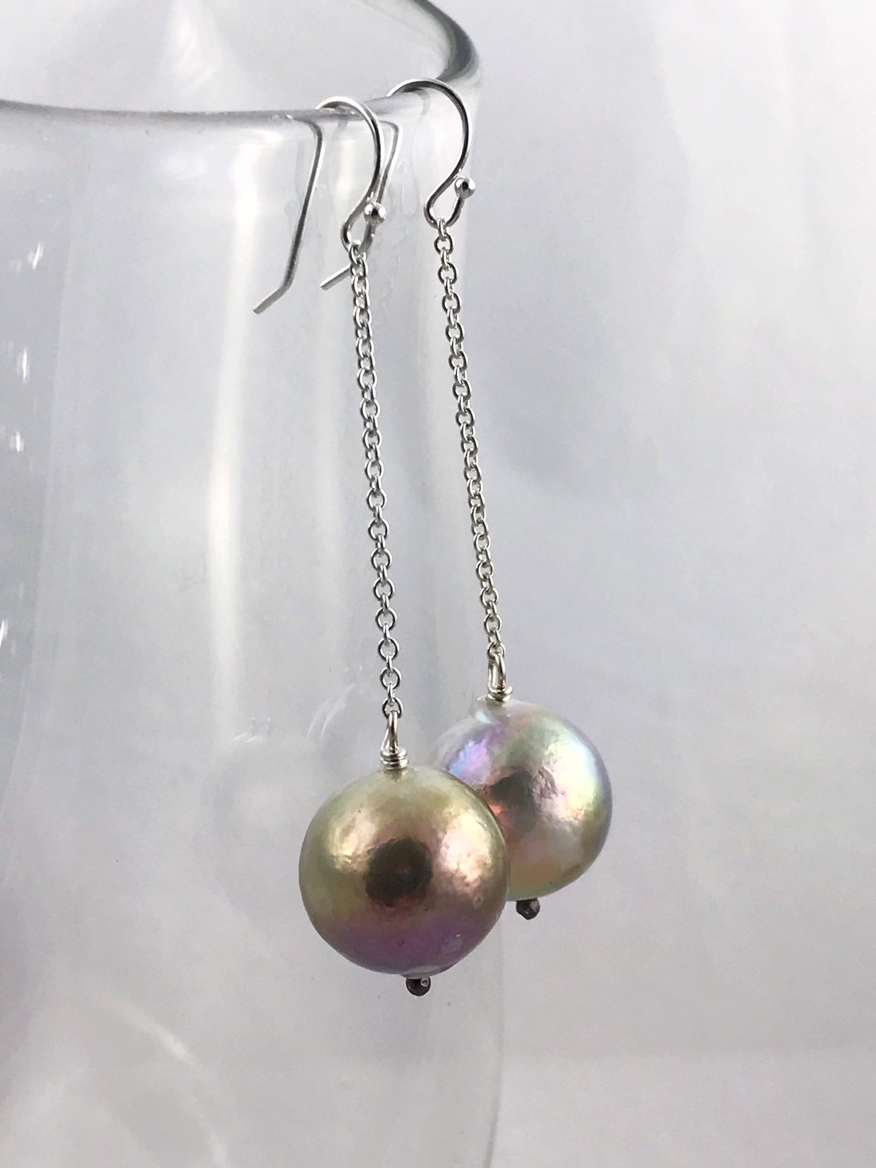Large Fireball Pearl Earrings - Solid Sterling Silver - Long Dangle Earrings - Large Baroque Round Freshwater Pearls - Rainbow Pearls - Image 2