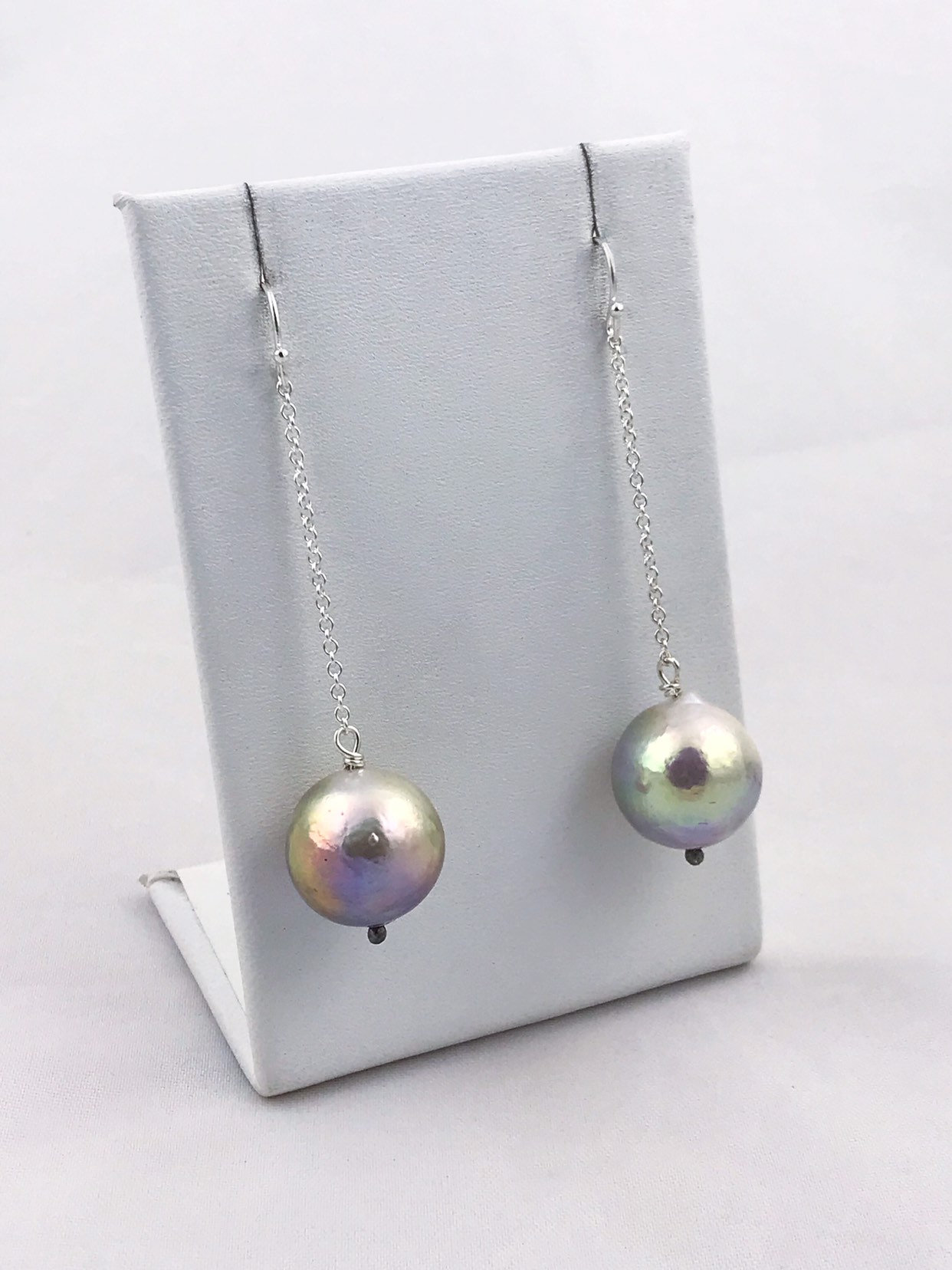 Large Fireball Pearl Earrings - Solid Sterling Silver - Long Dangle Earrings - Large Baroque Round Freshwater Pearls - Rainbow Pearls - Image 3