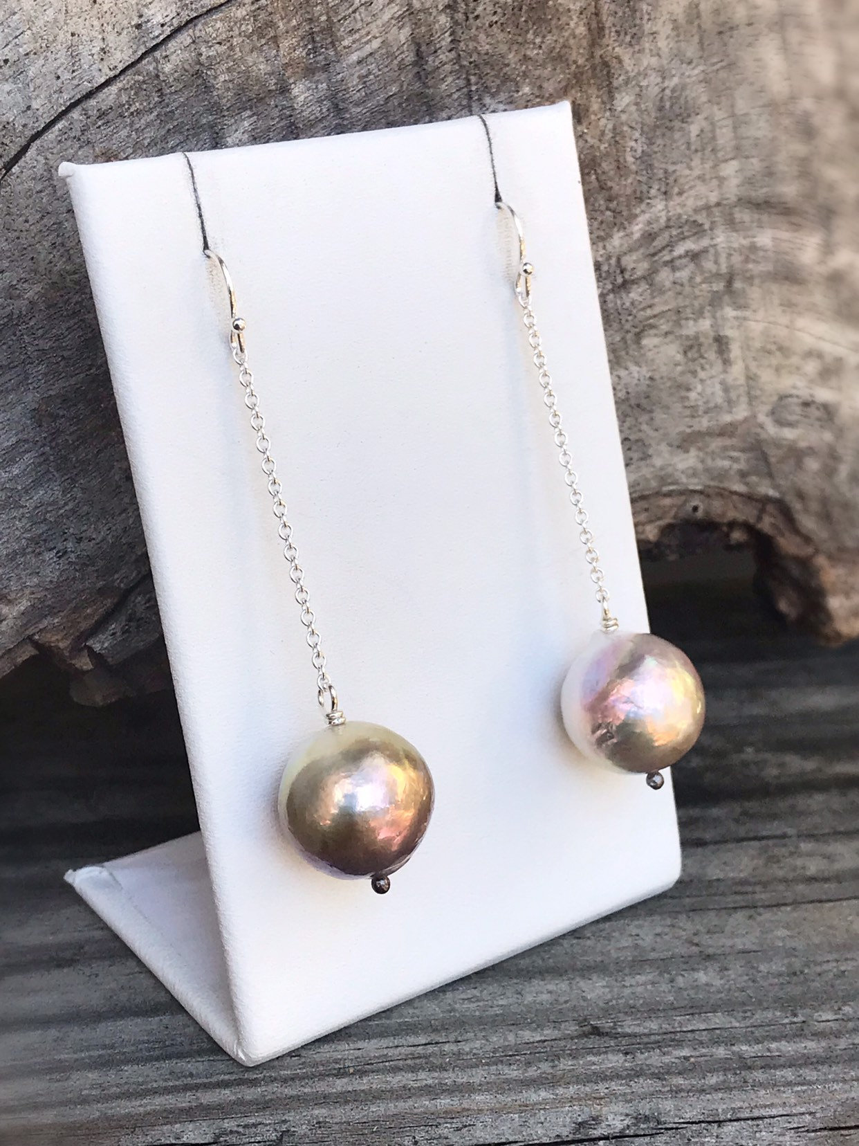 Large Fireball Pearl Earrings - Solid Sterling Silver - Long Dangle Earrings - Large Baroque Round Freshwater Pearls - Rainbow Pearls - Image 7