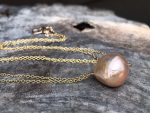 Large Fireball Pearl Pendant Necklace - 14k Yellow Gold Filled - Large Single Baroque Round Freshwater Pearl - Rainbow Pearl