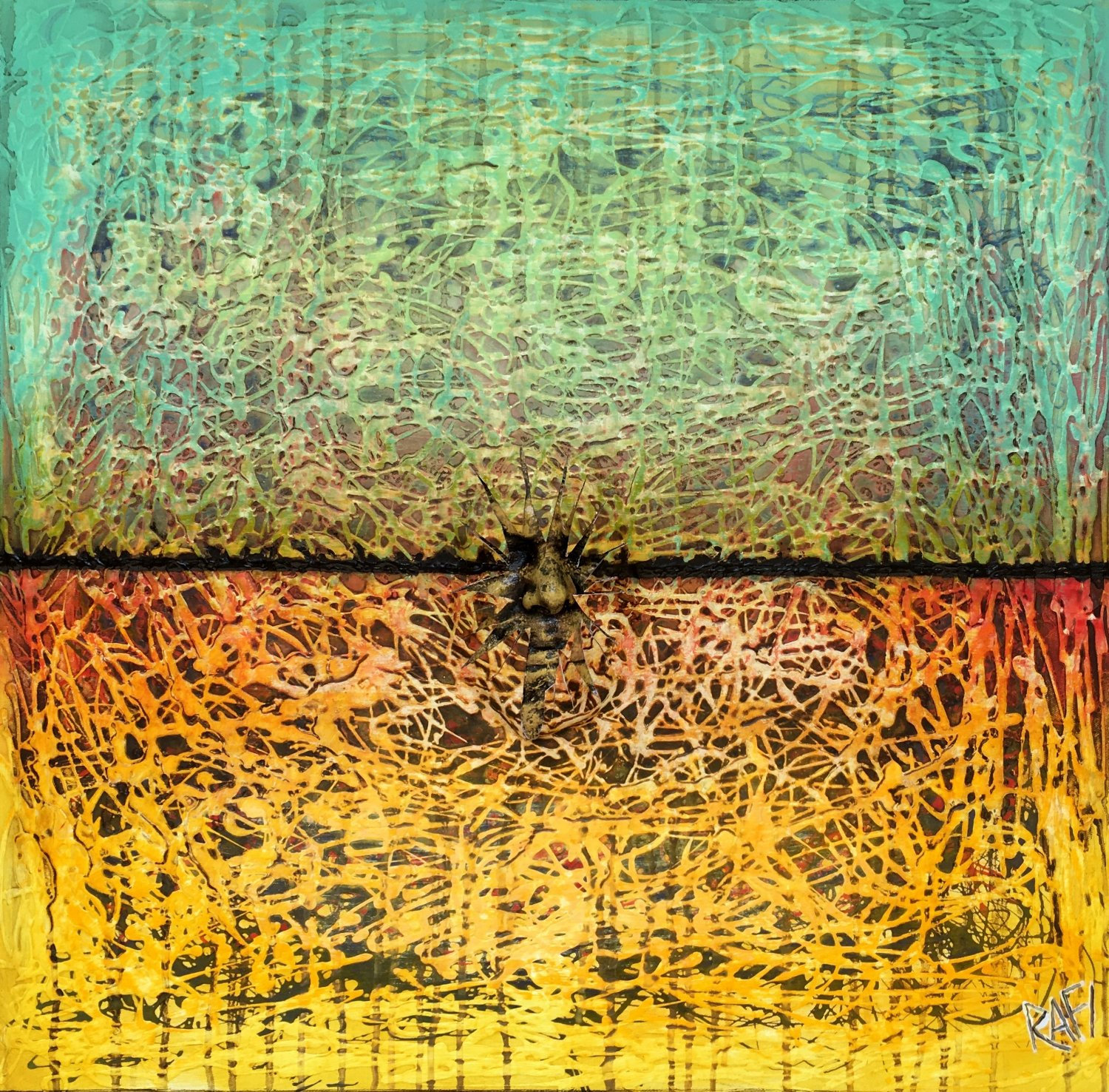 Leaving The Landscape Of Chaos In Harmony Original Painting By Artist Rafi Perez Mixed Medium on Canvas 30X30