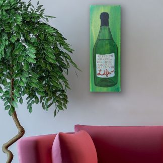 Life Wine Bottle Original Painting By Artist Rafi Perez Mixed Medium Textured On Canvas 8x24