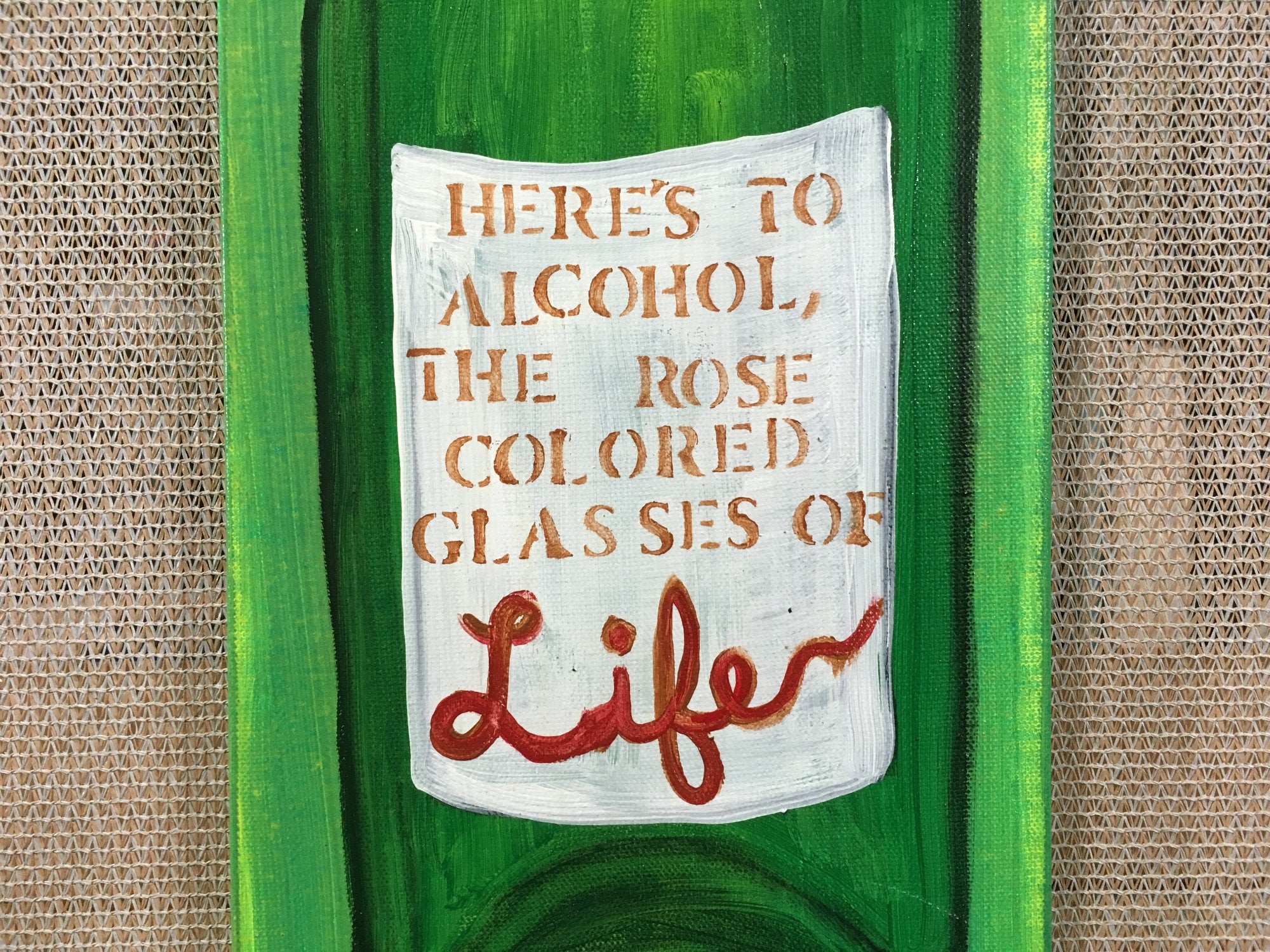 Life Wine Bottle Original Painting By Artist Rafi Perez Mixed Medium Textured On Canvas 8x24 - Image 2