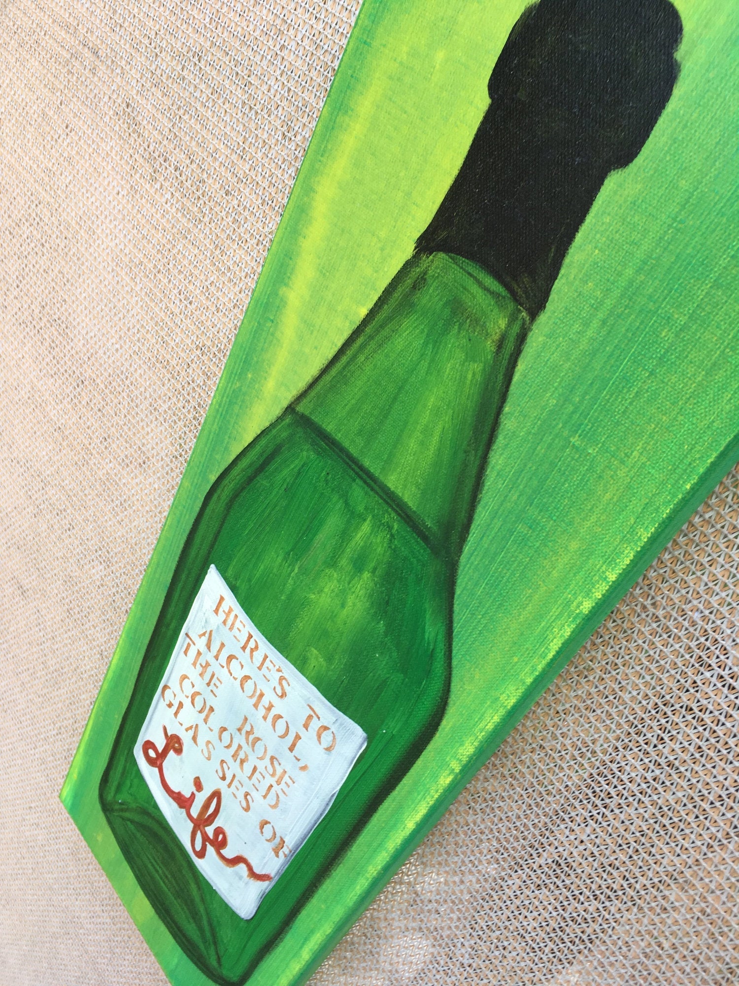 Life Wine Bottle Original Painting By Artist Rafi Perez Mixed Medium Textured On Canvas 8x24 - Image 3