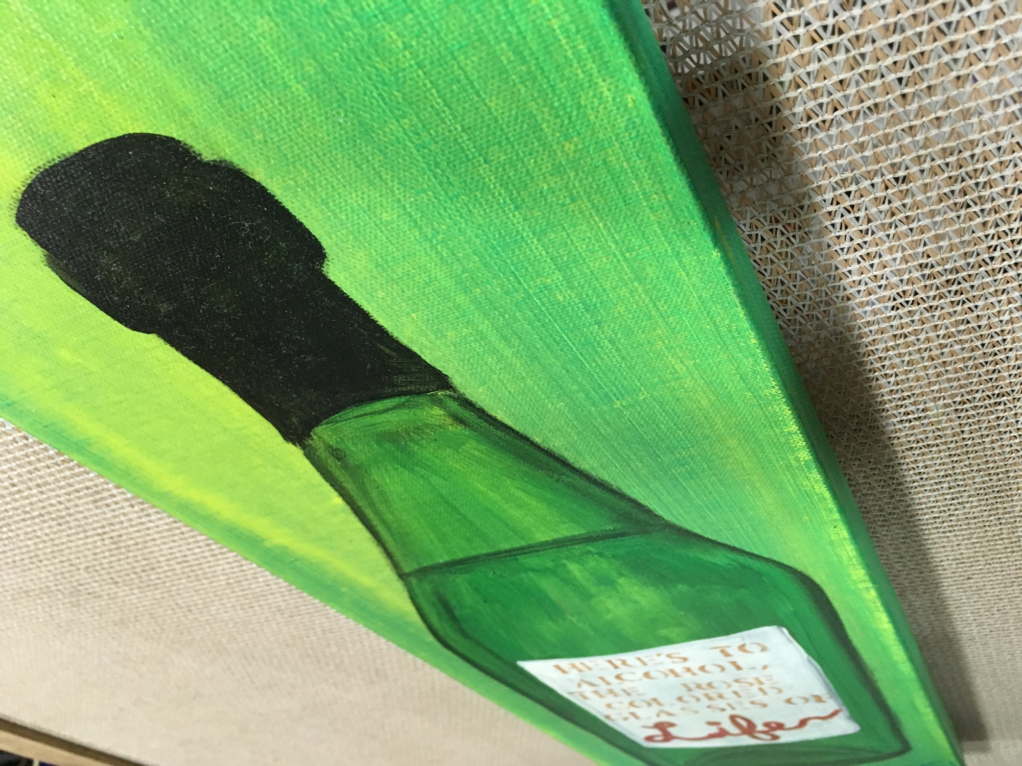 Life Wine Bottle Original Painting By Artist Rafi Perez Mixed Medium Textured On Canvas 8x24 - Image 5