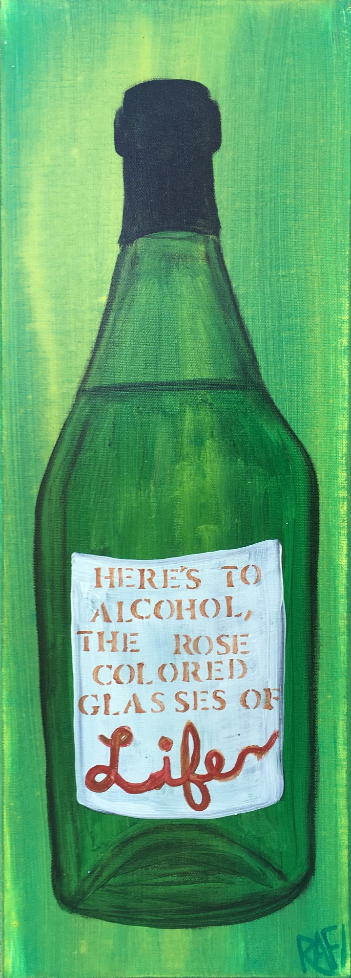 Life Wine Bottle Original Painting By Artist Rafi Perez Mixed Medium Textured On Canvas 8x24 - Image 6