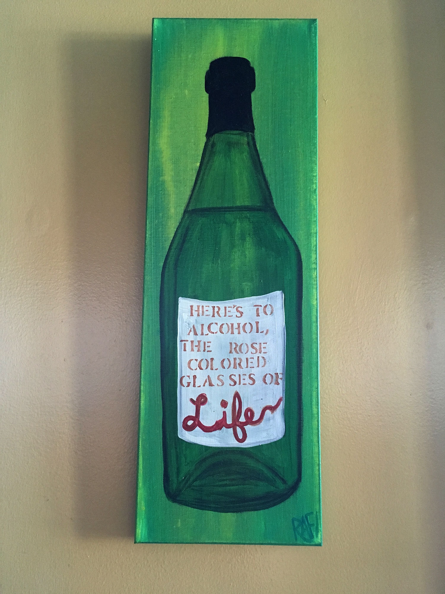 Life Wine Bottle Original Painting By Artist Rafi Perez Mixed Medium Textured On Canvas 8x24 - Image 7