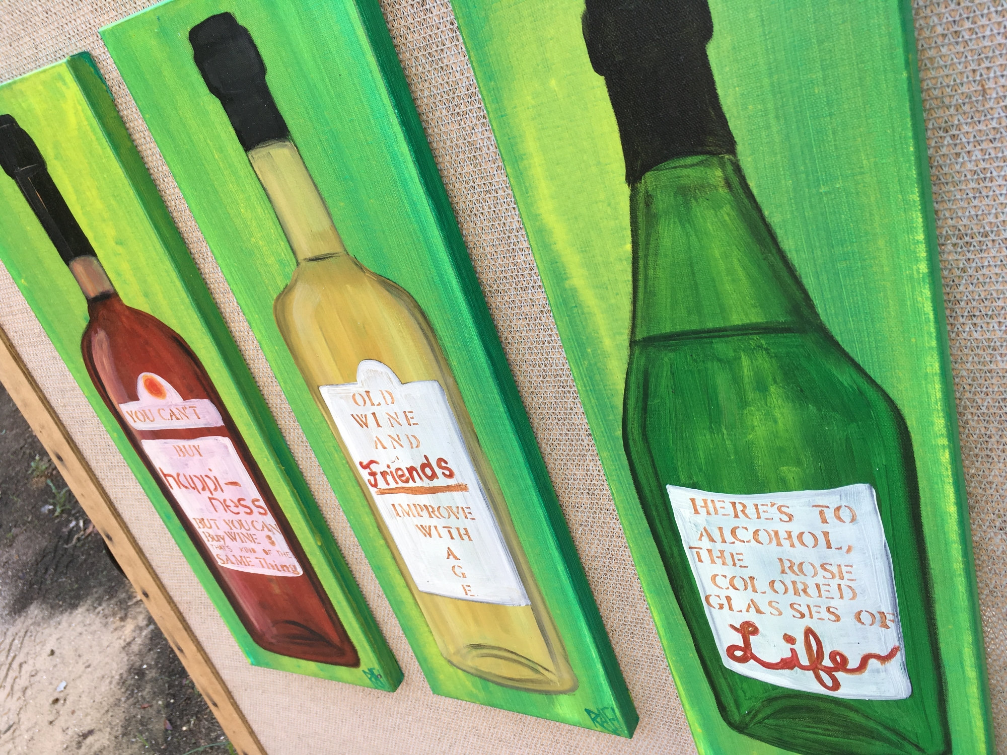 Life Wine Bottle Original Painting By Artist Rafi Perez Mixed Medium Textured On Canvas 8x24 - Image 8