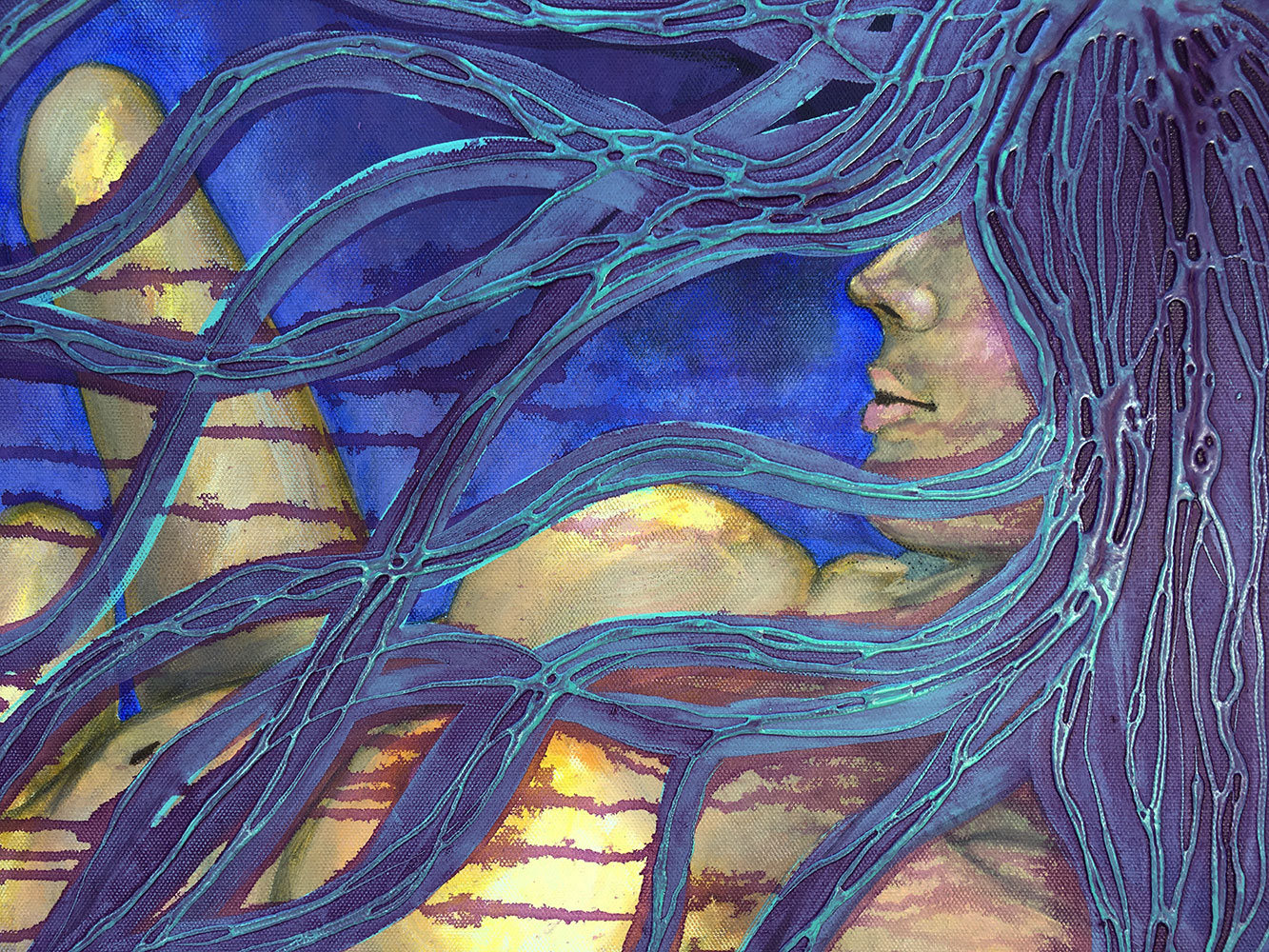 Lilac Abyss Of Truth Original Painting By Artist Rafi Perez Mixed Medium On Gallery Wrapped Canvas - Image 2
