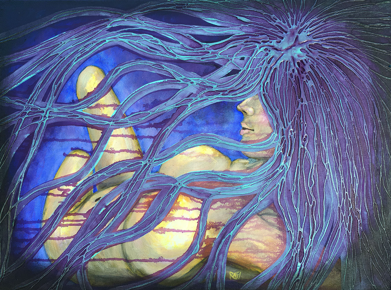 Lilac Abyss Of Truth Original Painting By Artist Rafi Perez Mixed Medium On Gallery Wrapped Canvas - Image 3