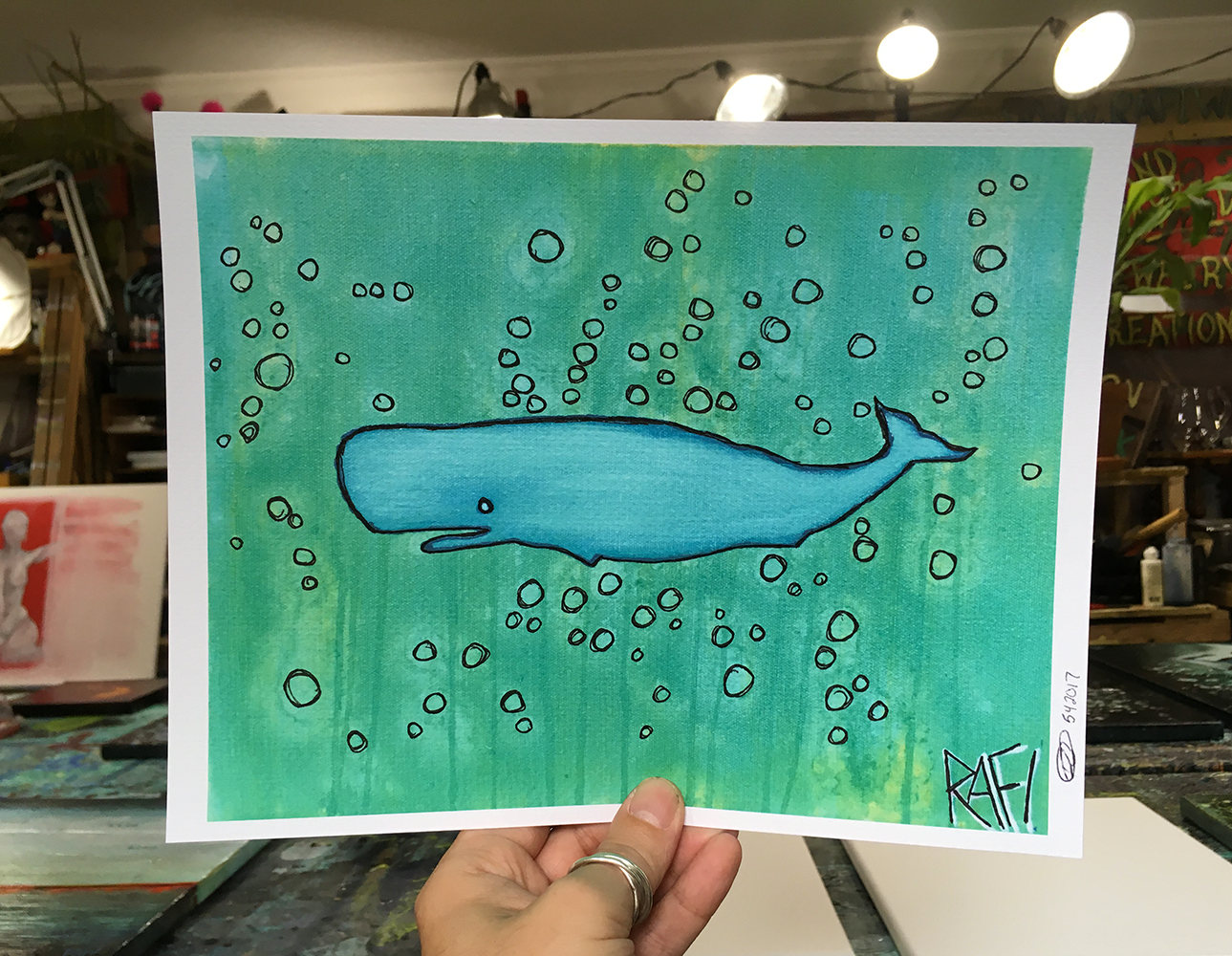 Little Blue Whale Wall Art by Artist Rafi Perez Original Artist Enhanced Print 8X10