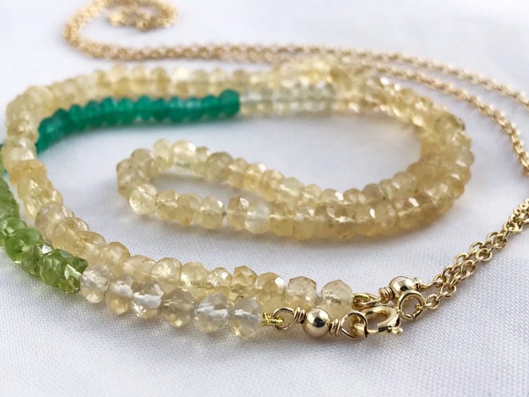 Long Faceted Stone Chain Necklace – Color Block Necklace – Citrine ...