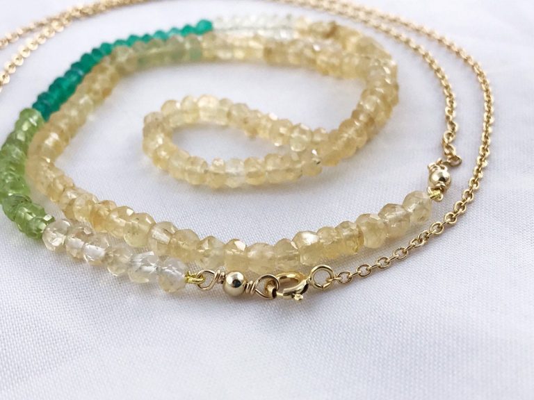 Long Faceted Stone Chain Necklace – Color Block Necklace – Citrine ...
