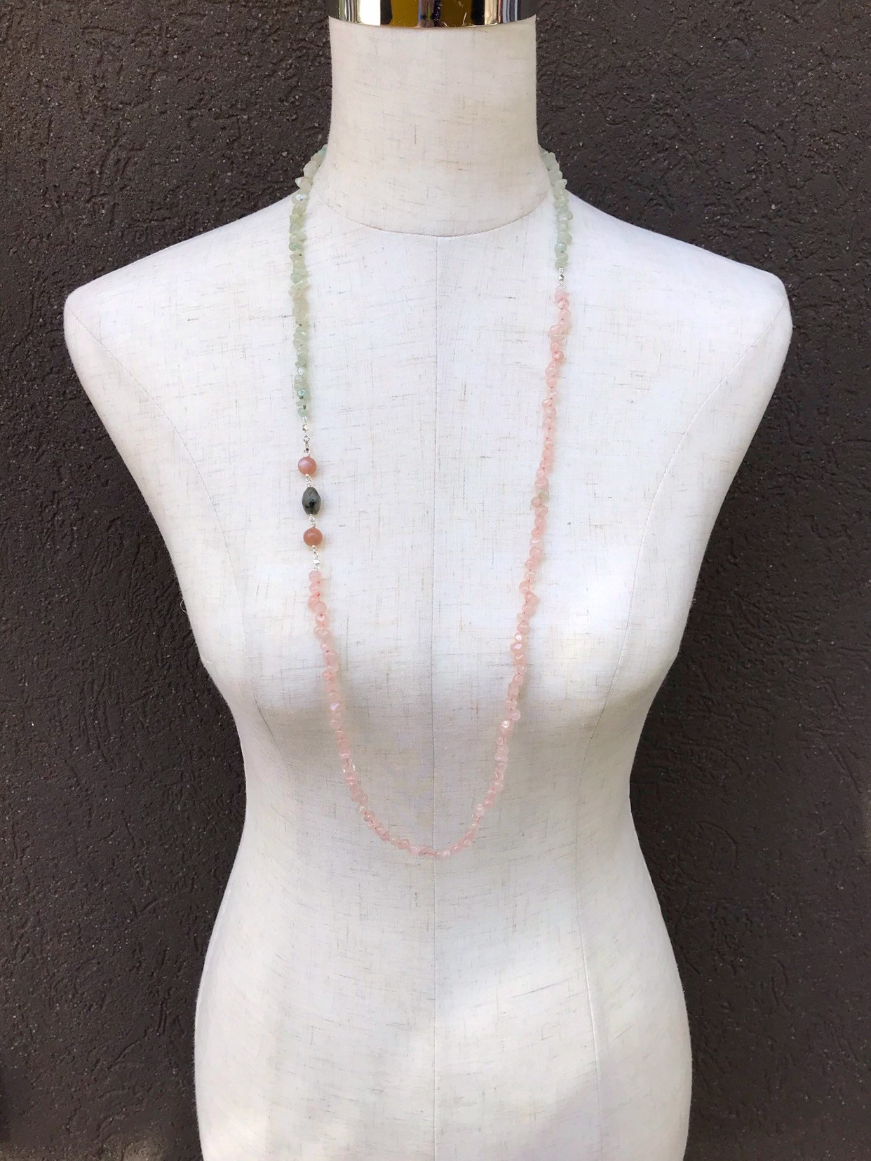 Long Multi Gemstone Necklace / Rose Quartz / Aventurine / Labradorite / Peach Moonstone / Fine Silver / Sterling Silver - Image 4