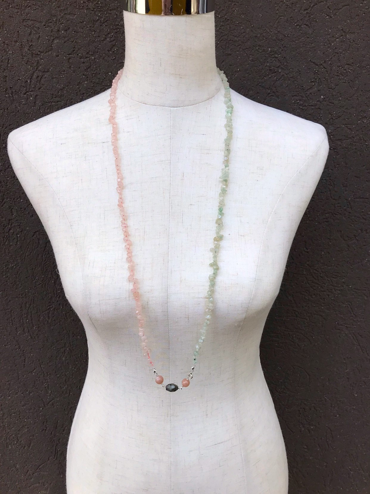 Long Multi Gemstone Necklace / Rose Quartz / Aventurine / Labradorite / Peach Moonstone / Fine Silver / Sterling Silver - Image 6