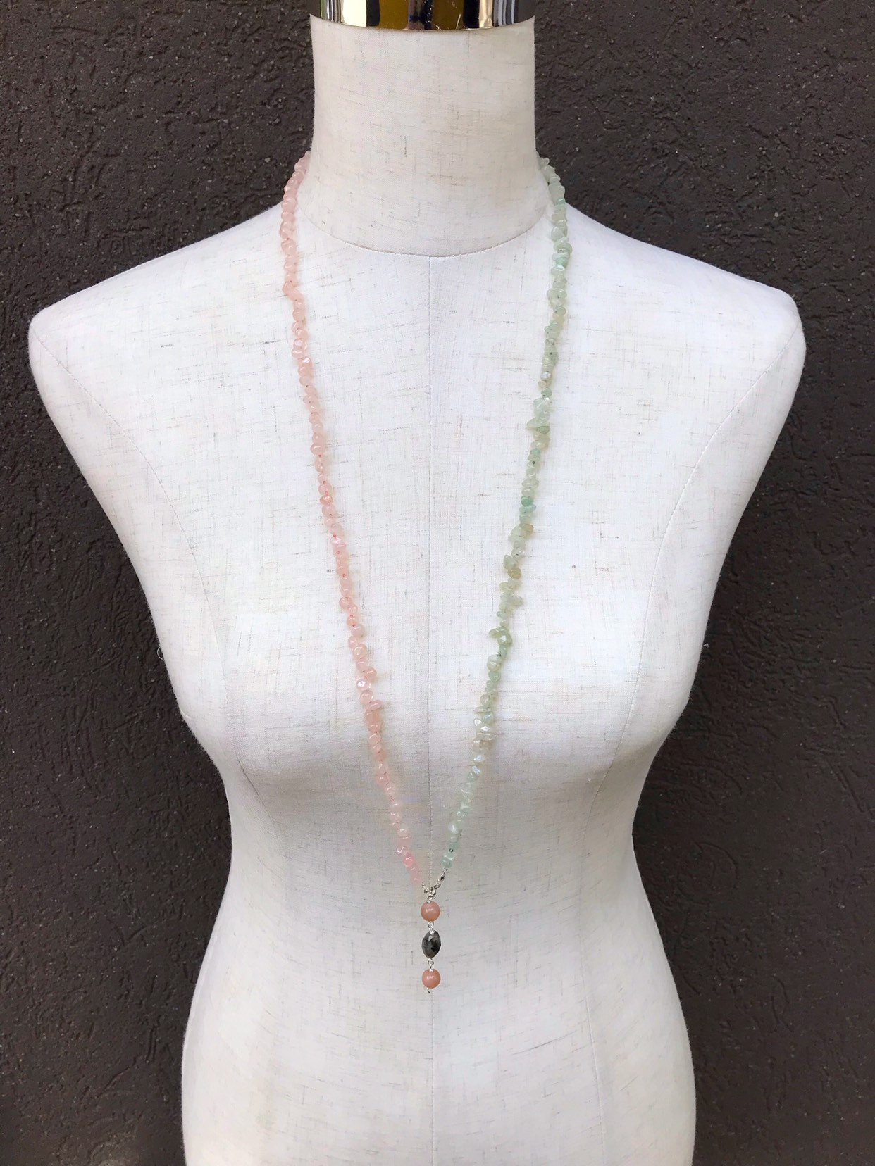 Long Multi Gemstone Necklace / Rose Quartz / Aventurine / Labradorite / Peach Moonstone / Fine Silver / Sterling Silver - Image 7
