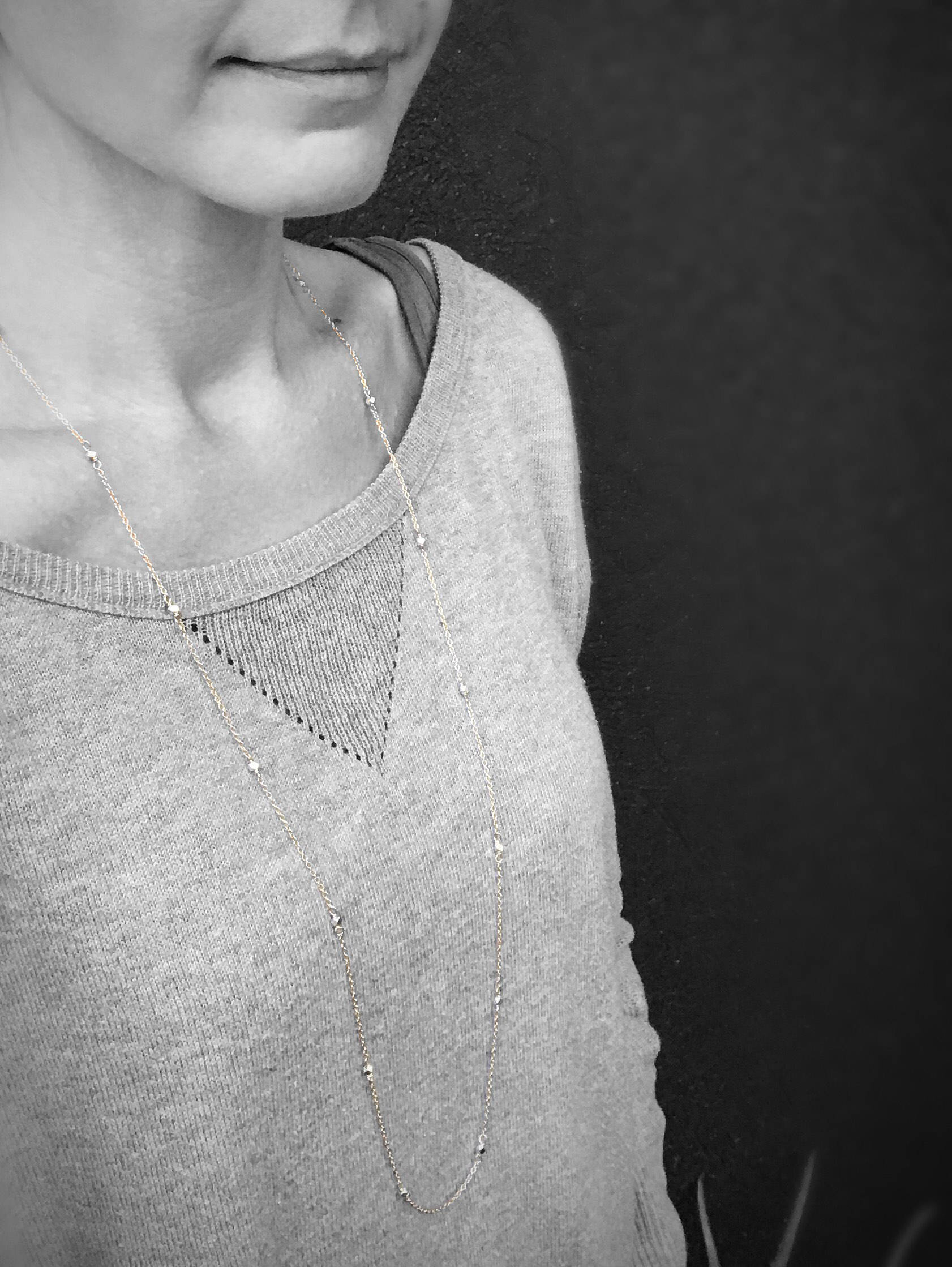 Sparkly Nugget Trail Lariat / 14k Yellow Gold Filled / Fine Silver / Long Multiwear Chain Necklace - Image 7