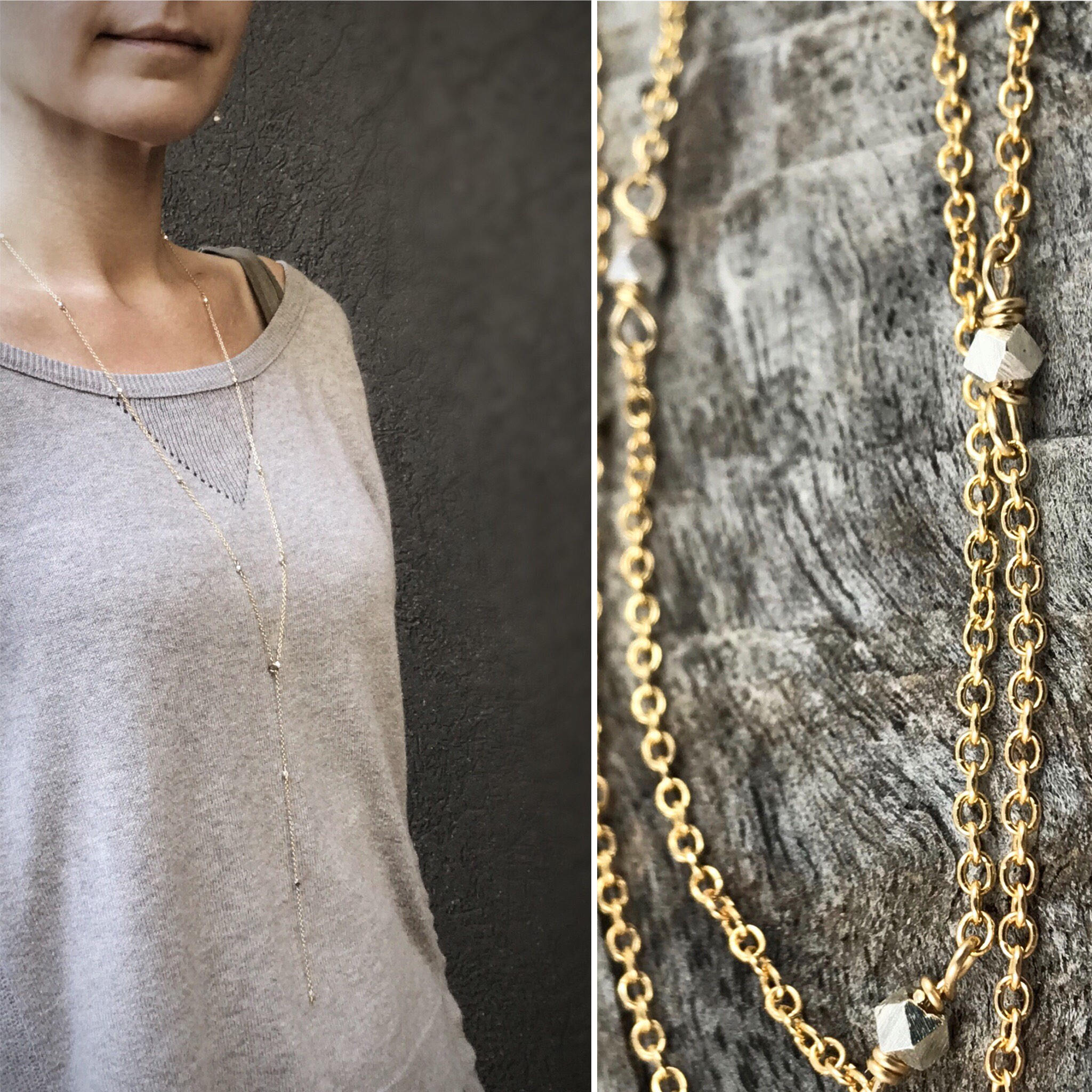 Sparkly Nugget Trail Lariat / 14k Yellow Gold Filled / Fine Silver / Long Multiwear Chain Necklace - Image 8